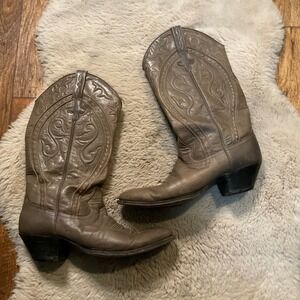 Dan Post Cowboy Boots‎ Size 8 A Narrow Gray Leather Western Heeled Stitched Top